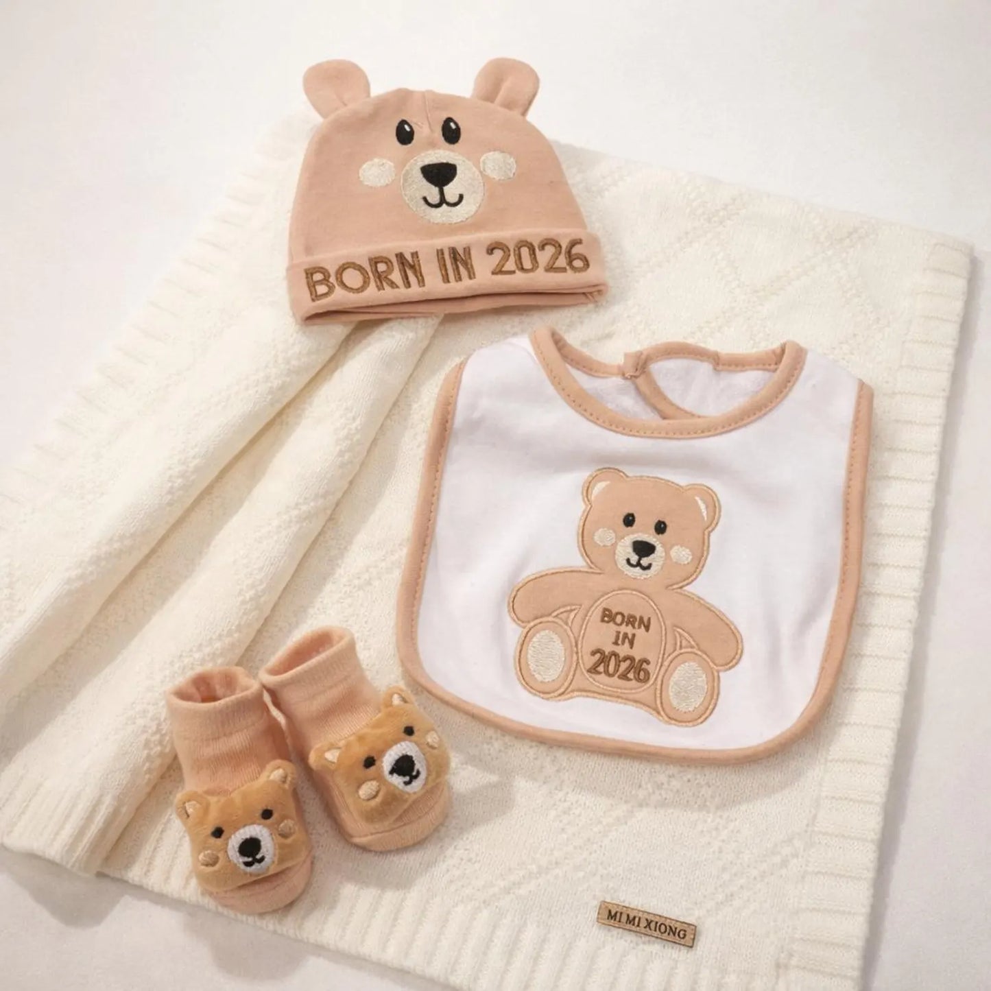 Born in 2026 Baby Gift Box, Teddy Bear Bib, Welcome Baby Keepsake