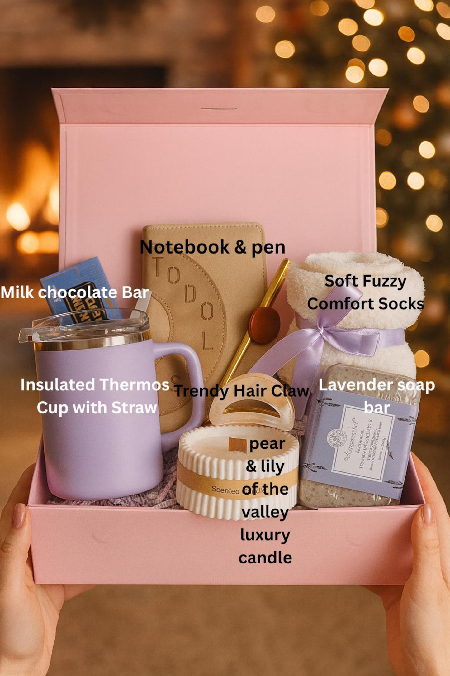 Lavender Self Care Gift Box for Her – Cozy Socks, Insulated Mug, Soap & Chocolate