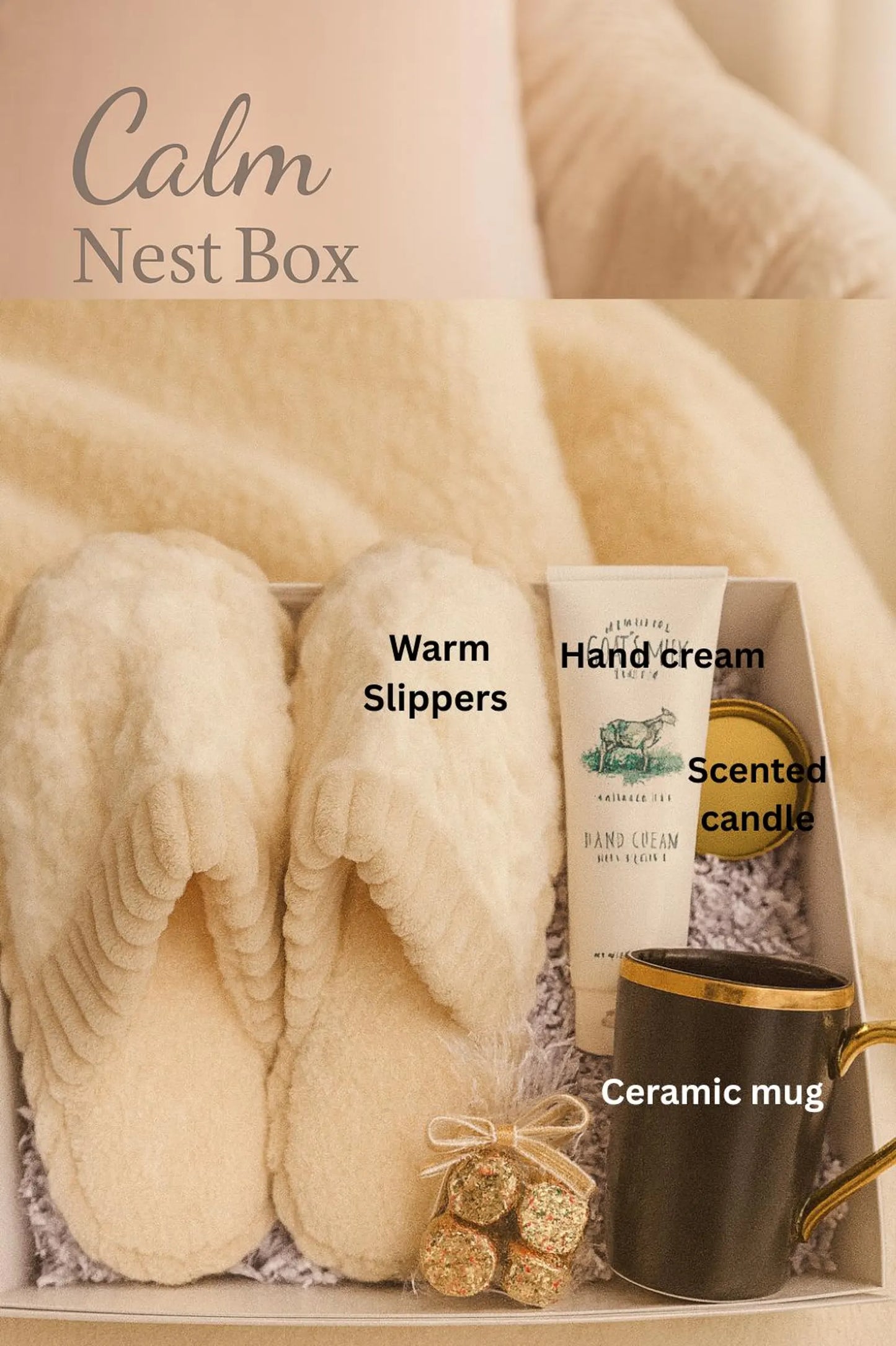Cozy Relaxation Gift Box – Warm Slippers, Candle, Bath Bomb, Tea & Chocolate | Self Care Gift
