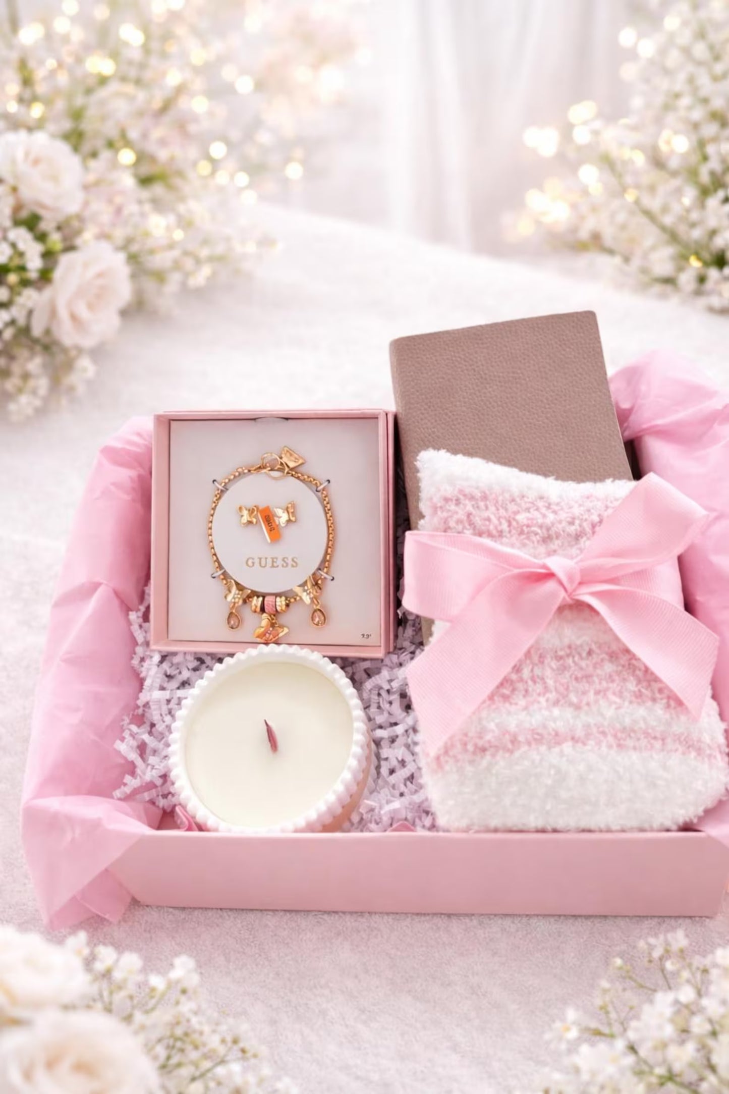 Gift Box for Her – Jewelry Set, Cozy Socks, Candle & Notebook