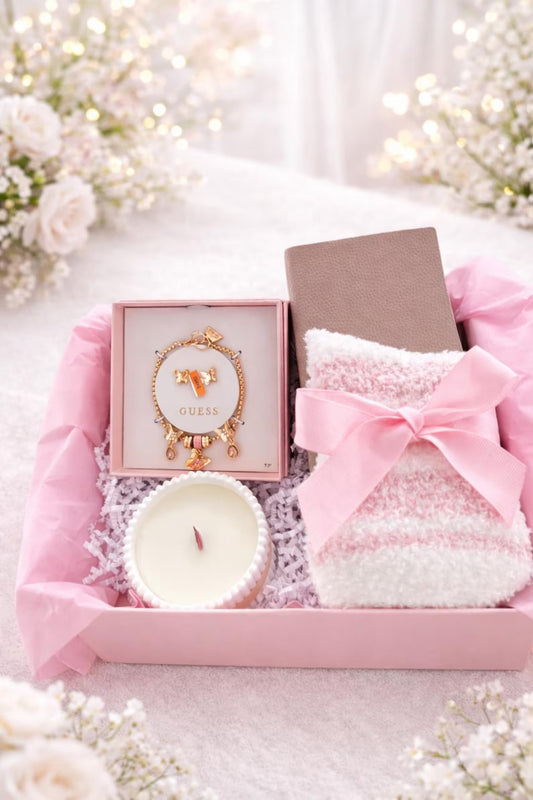 Gift Box for Her – Jewelry Set, Cozy Socks, Candle & Notebook