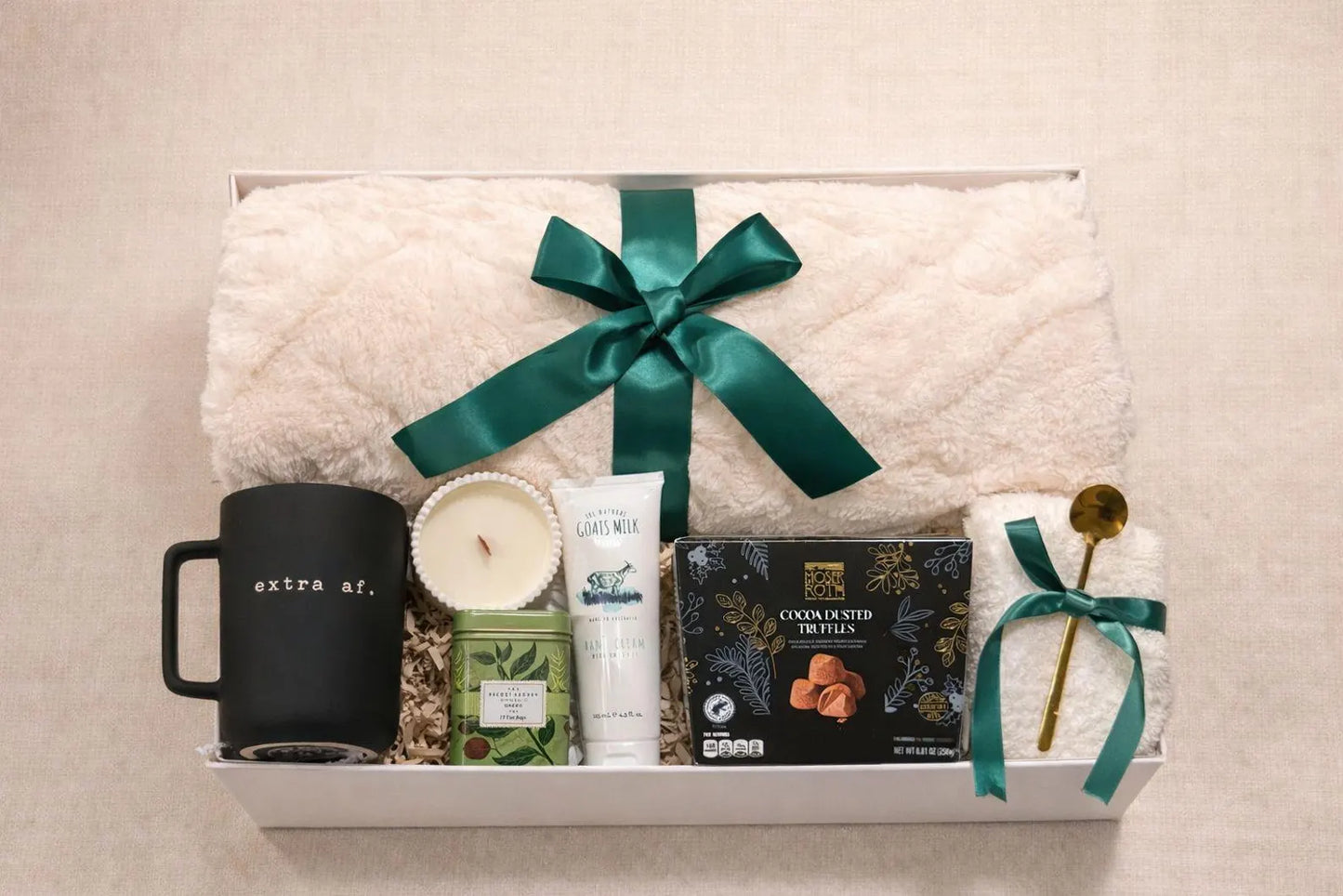 Hygge Gift Box for Her – Cozy Blanket, Mug & Chocolate Truffles, Self Care Gift