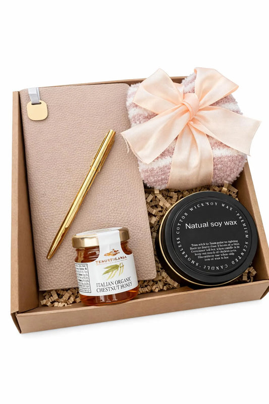 Thank You Gift Box, Cozy Socks Candle Honey, Appreciation Self Care Gift