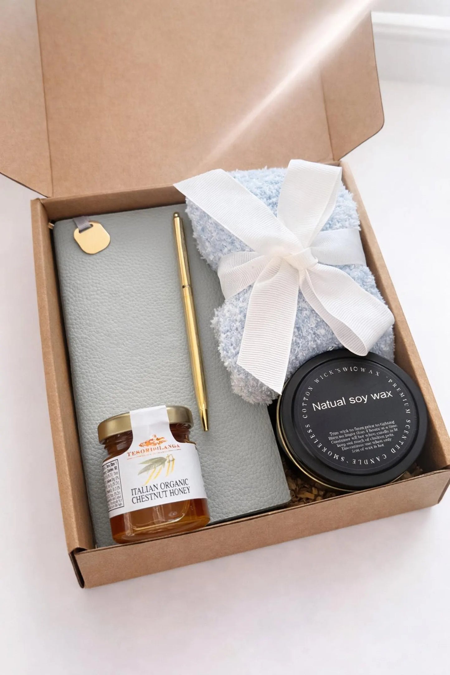 Thank You Gift Box, Cozy Socks Candle Honey, Appreciation Self Care Gift