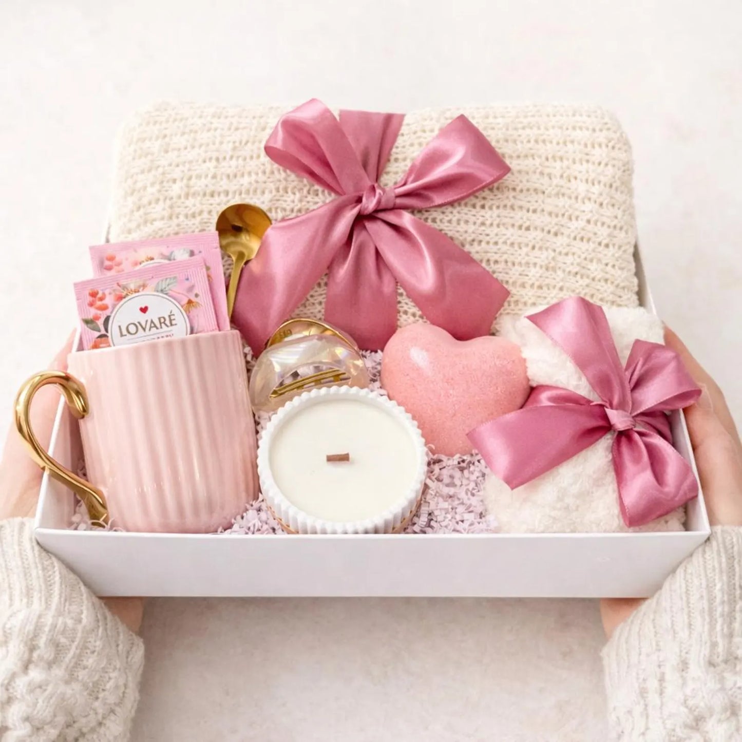 Lavender Spa Gift Box for Her, Cozy Blanket Mug, Socks, Self Care Package