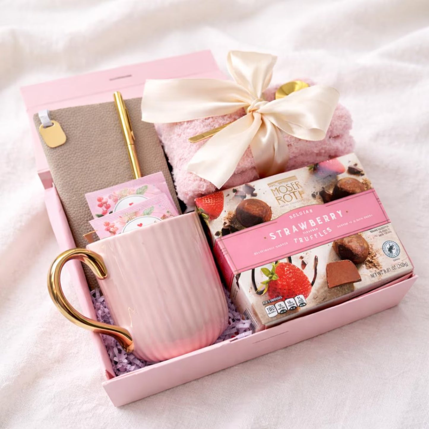 Self Care Gift Box for Her – Cozy Mug, Strawberry Tea & Truffles, Socks
