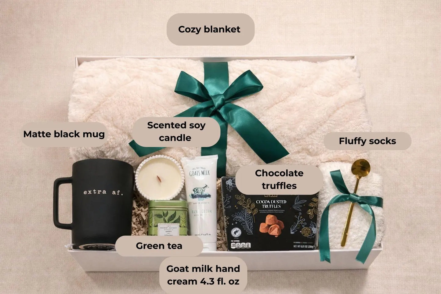 Hygge Gift Box for Her – Cozy Blanket, Mug & Chocolate Truffles, Self Care Gift