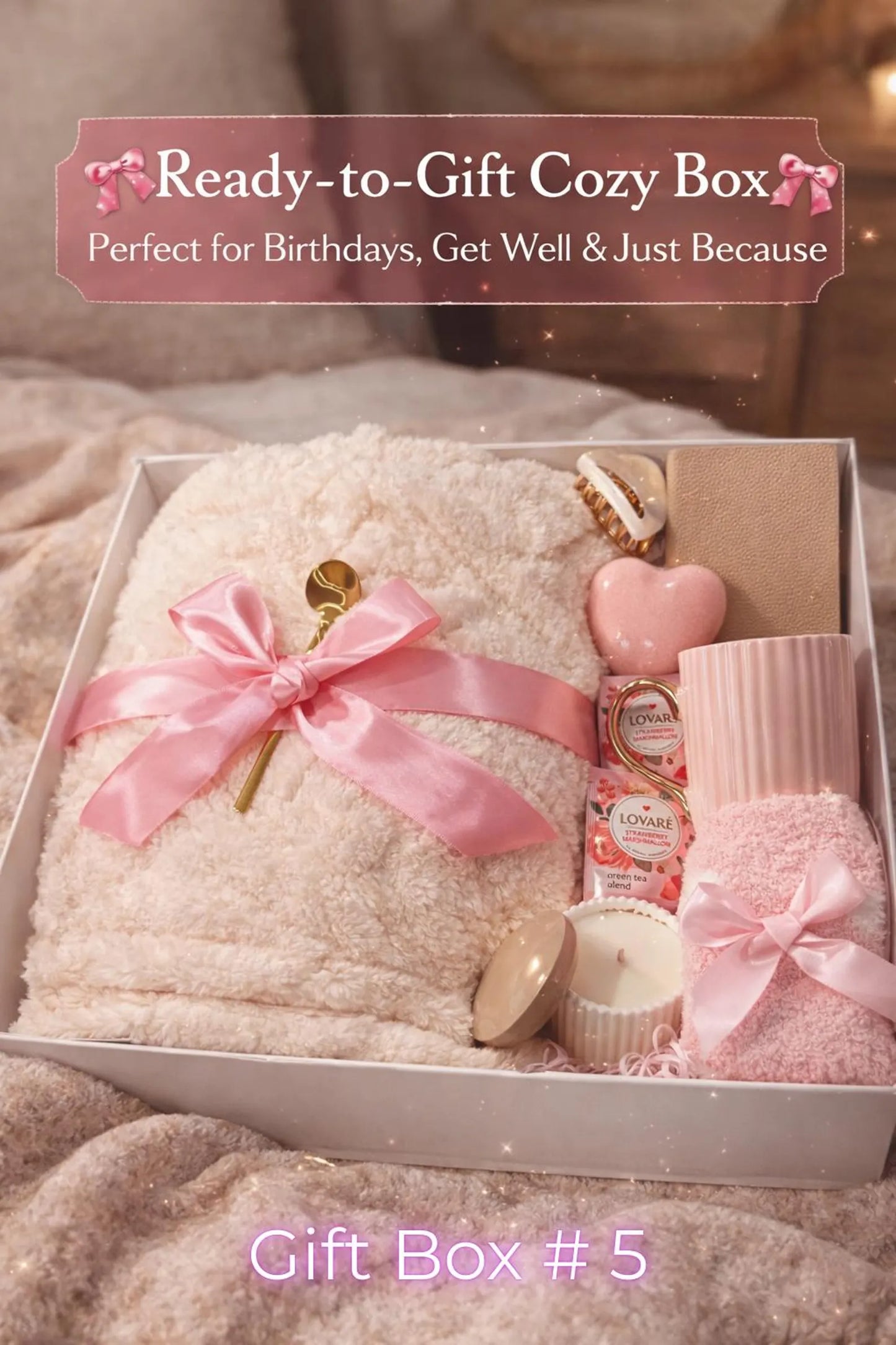 Hygge Gift Box for Her – Cozy Blanket, Mug & Chocolate Truffles, Self Care Gift