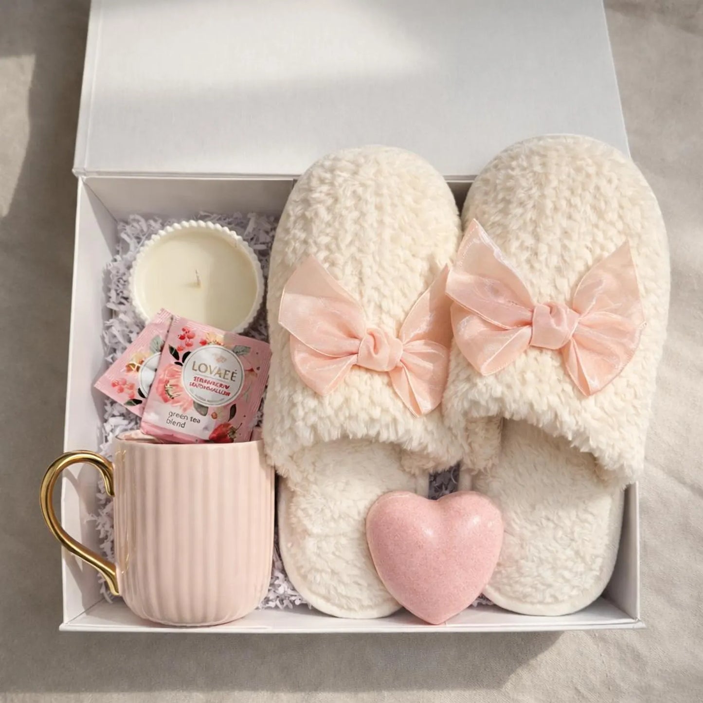 Cozy Relaxation Gift Box – Warm Slippers, Candle, Bath Bomb, Tea & Chocolate | Self Care Gift