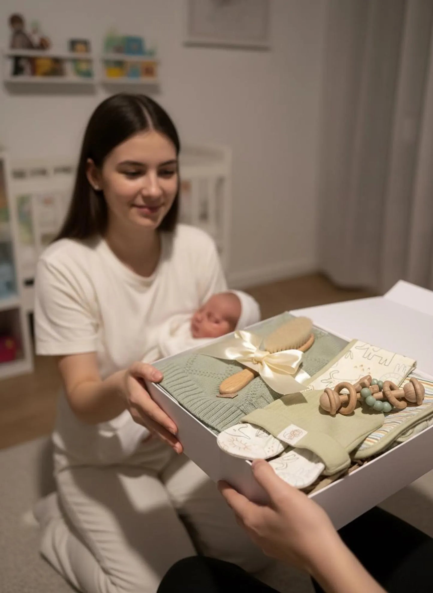 Newborn Keepsake Gift Set – Blanket, Beanie, Mittens and Burp Cloth