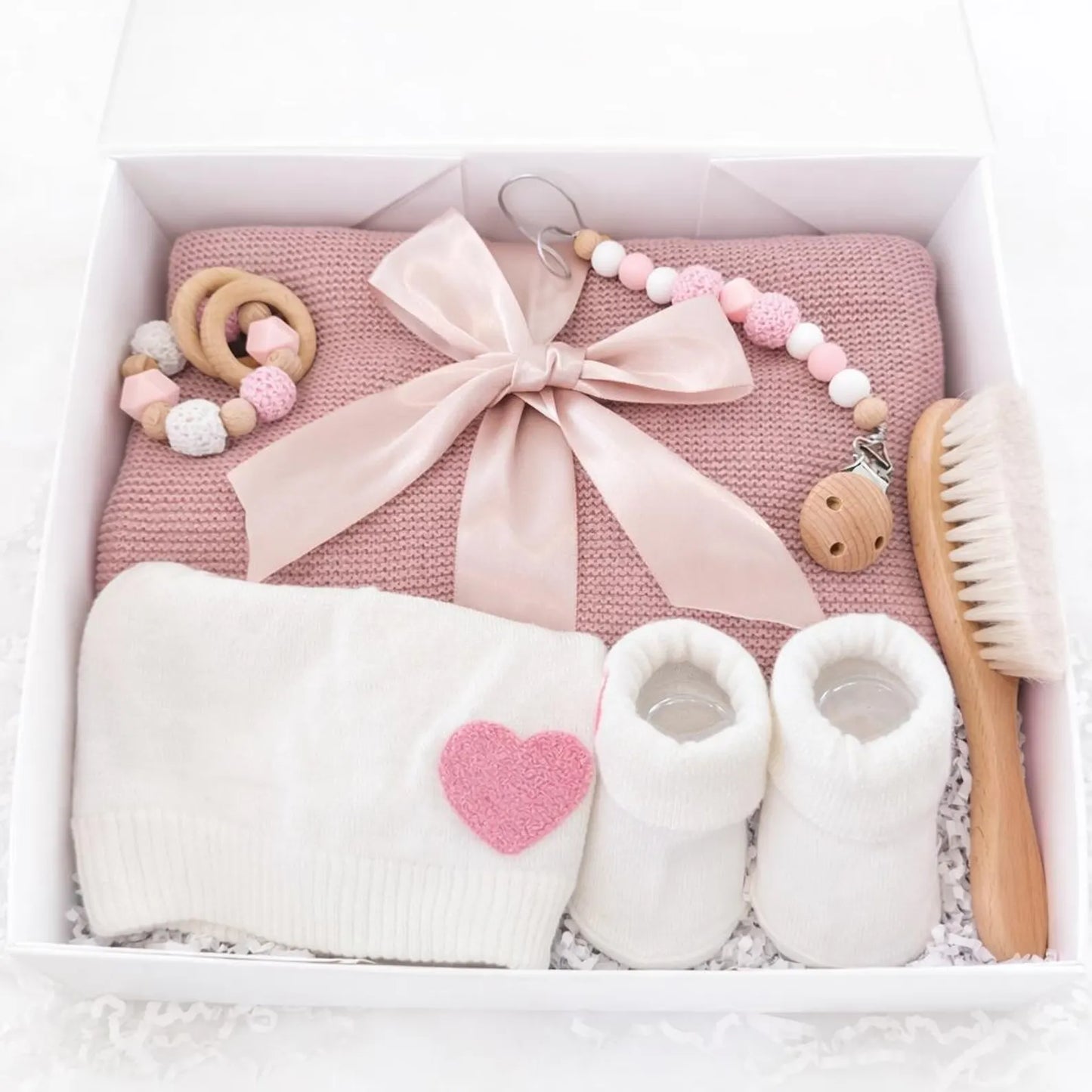 Baby Gift Box Newborn Set with Blanket, Socks & Wooden Brush – Baby Shower Present