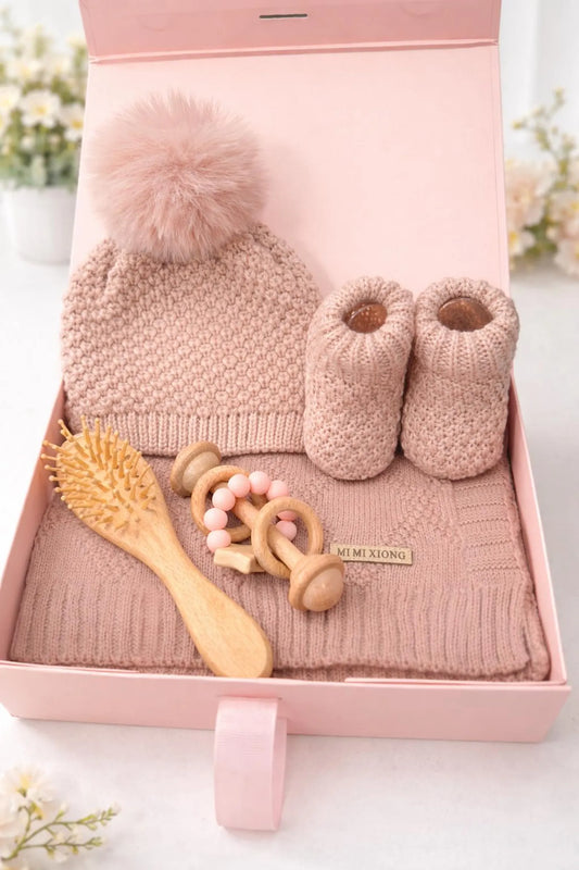 Luxury Baby Gift Box with Blanket, Booties and Cozy Hat – Newborn Gift Set