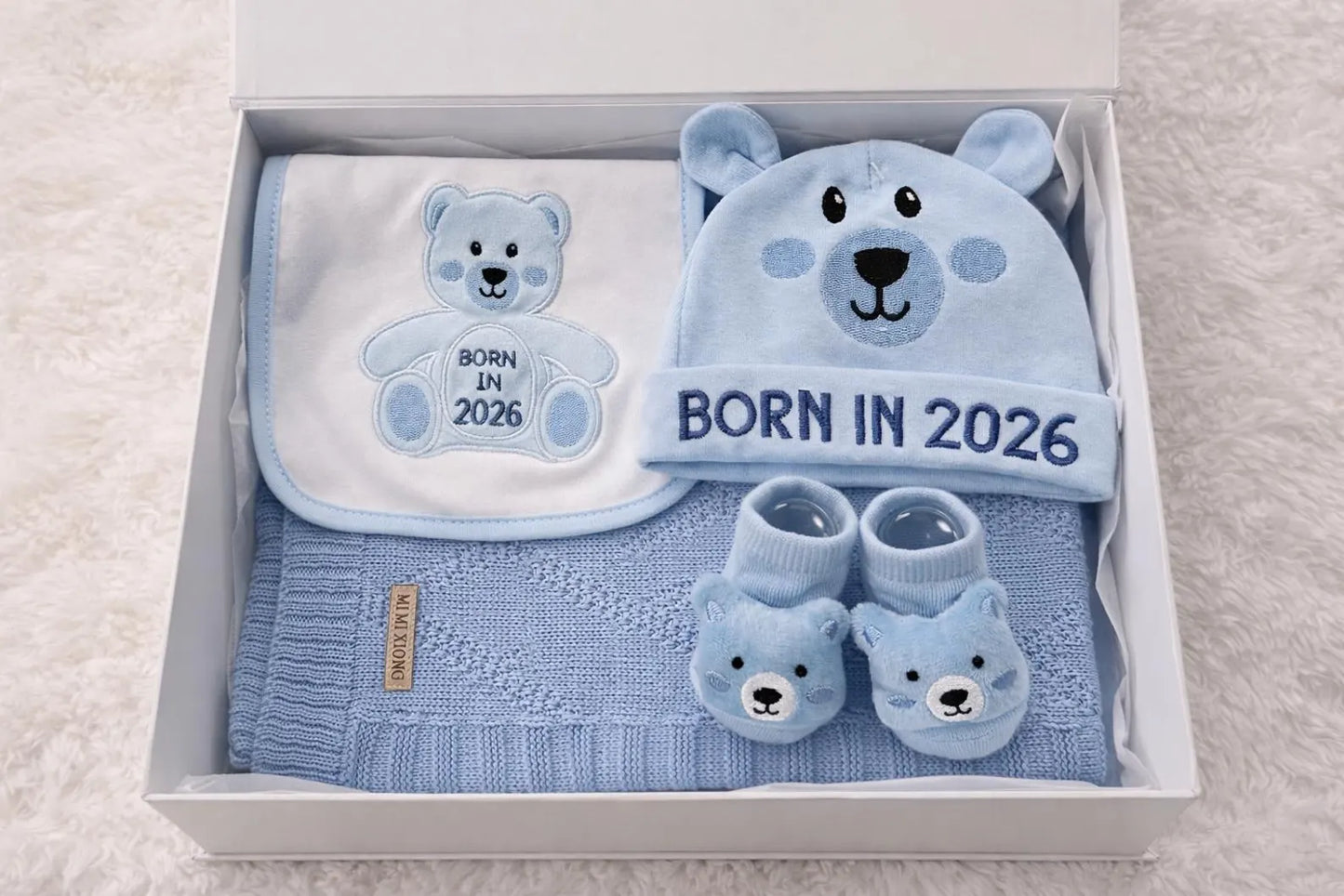 Born in 2026 Baby Gift Box, Teddy Bear Bib, Welcome Baby Keepsake