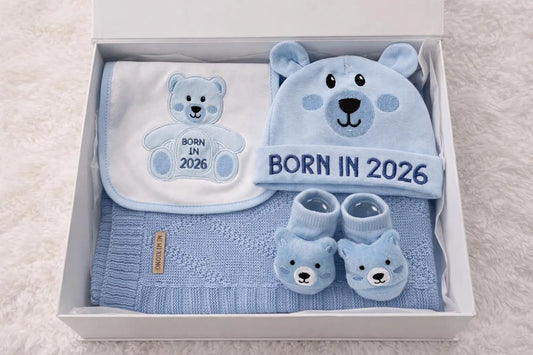 Born in 2026 Baby Gift Box, Teddy Bear Bib, Welcome Baby Keepsake